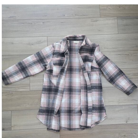 Melloday Long Flannel Open Cardigan Cream/Pink Plaid Jacket Women Plus Sz 1X - Picture 6 of 12